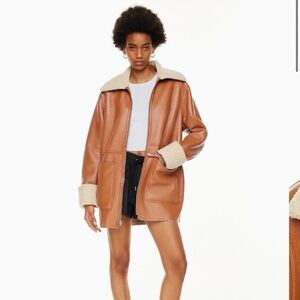 Aritzia Brown Teddy Jacket with Cream Accents